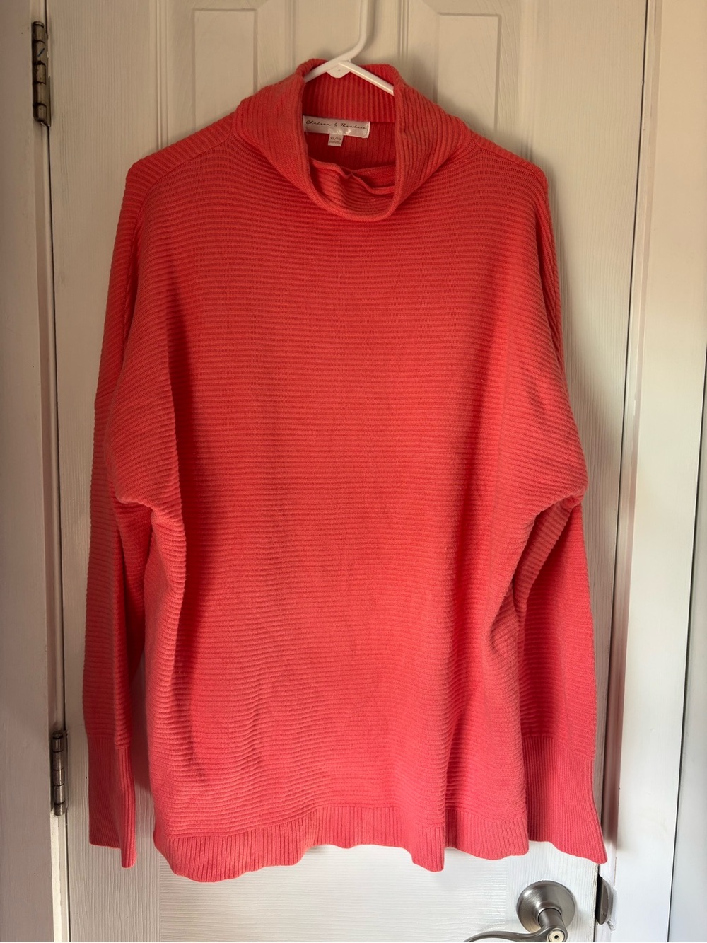 Chelsea & Theodore Coral Pink Ribbed Turtleneck Sweater